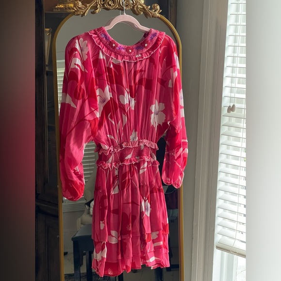 NWOT TAJ by Sabrina Crippa EVI Floral Pink Beaded V Neck Mini Dress - Picture 6 of 9